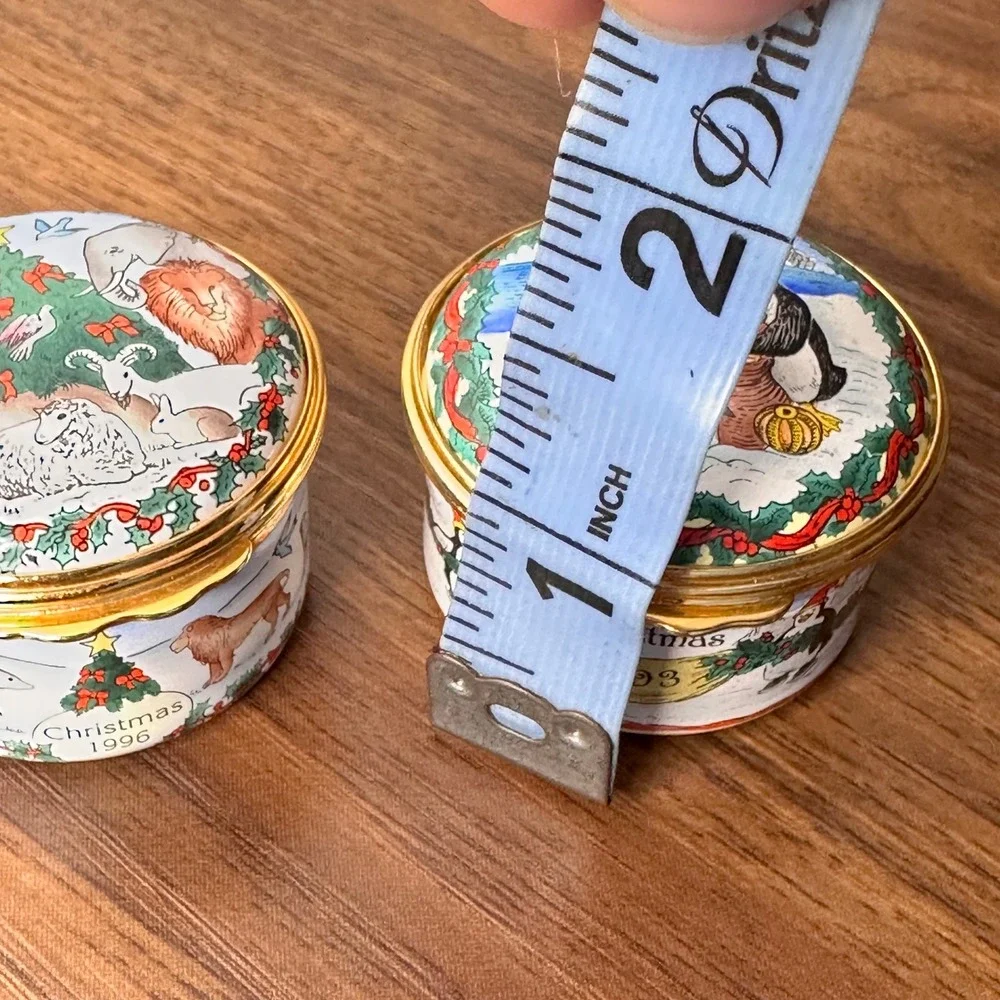 Halcyon Days Enamels Neiman Marcus Christmas Trinket Boxes 1993 1996 Set of 2